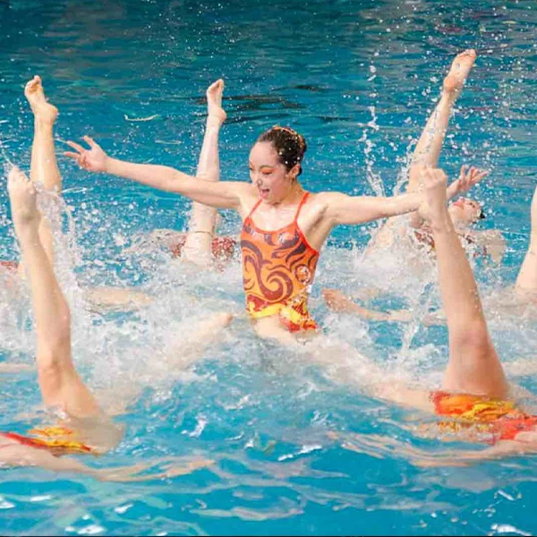 Artistic swimming competition in a competition pool
