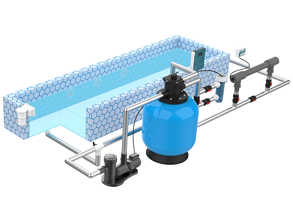 The display of various structural equipment in the swimming pool water treatment system