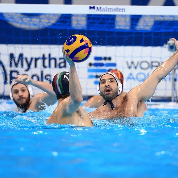 Water polo match in a competition pool