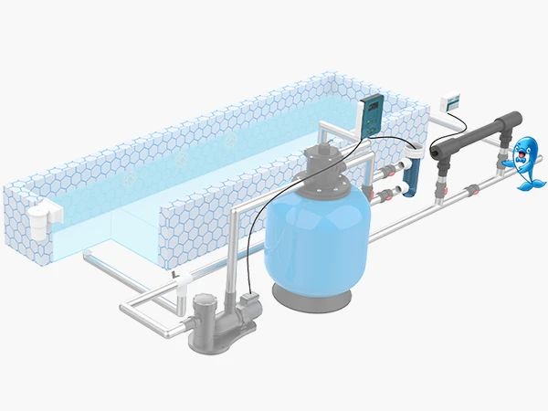 Sand filter in the swimming pool with blured background of other structures