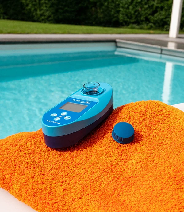 Samples are taken for pool water quality test.