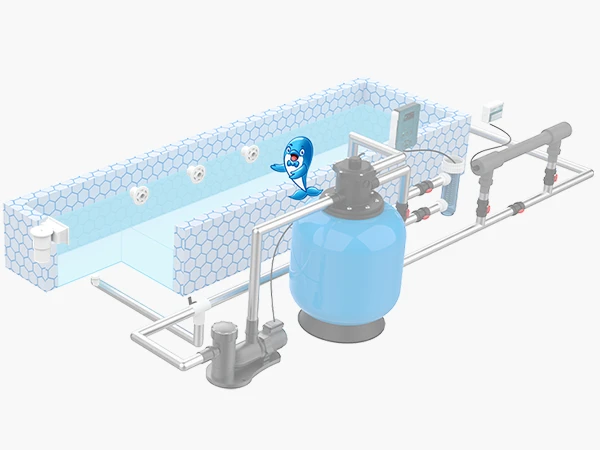 Sand filter in the swimming pool with blured background of other structures