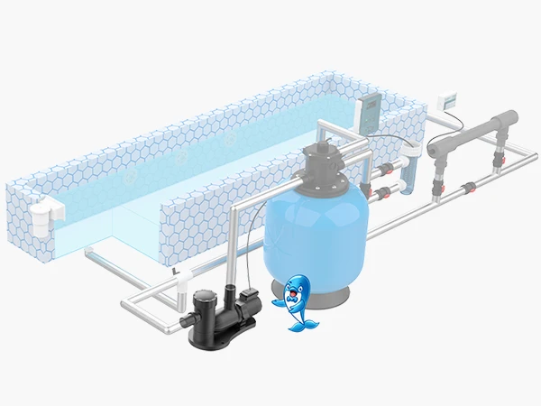 Sand filter in the swimming pool with blured background of other structures