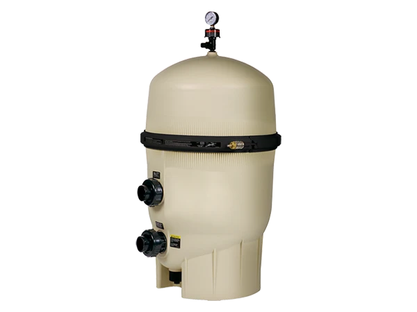 Diatomaceous earth filter with a pressure gauge on its top