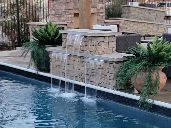 Water feature built with water descent and stones